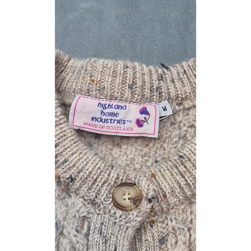 Vintage Highland Home Industries Scotland Wool Fisherman Cardigan Aran Knit M - Picture 5 of 12